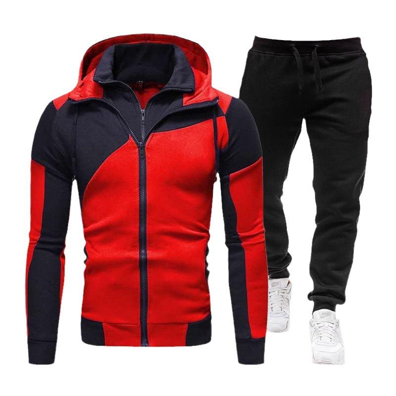 Мужской спортивный костюм из 2 предметов, Color Block, Худи на молнии, Штаны, Повседневный спортивный комплект