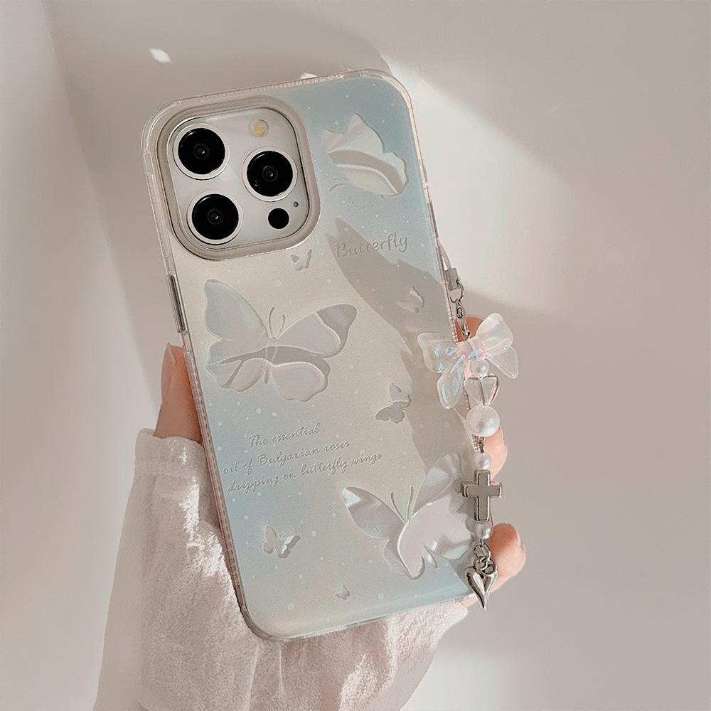 Синий Градиент Полый Бабочка Подходит для IPhone 15 IPhone 14 Promax Супер Фея 13 Подвесная Цепочка 16 Водные Ряби