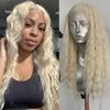 Platinum Blonde Deep Curly Wave Wig 13x4 Synthetic Lace Front Wig for Women Glueless Heat Resistant Fiber Hair Daily Use Cosplay