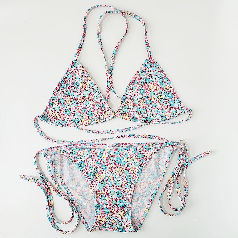 Женский купальник бикини на шнуровке с цветочным кружевом и нагрудными вкладышами, 2025