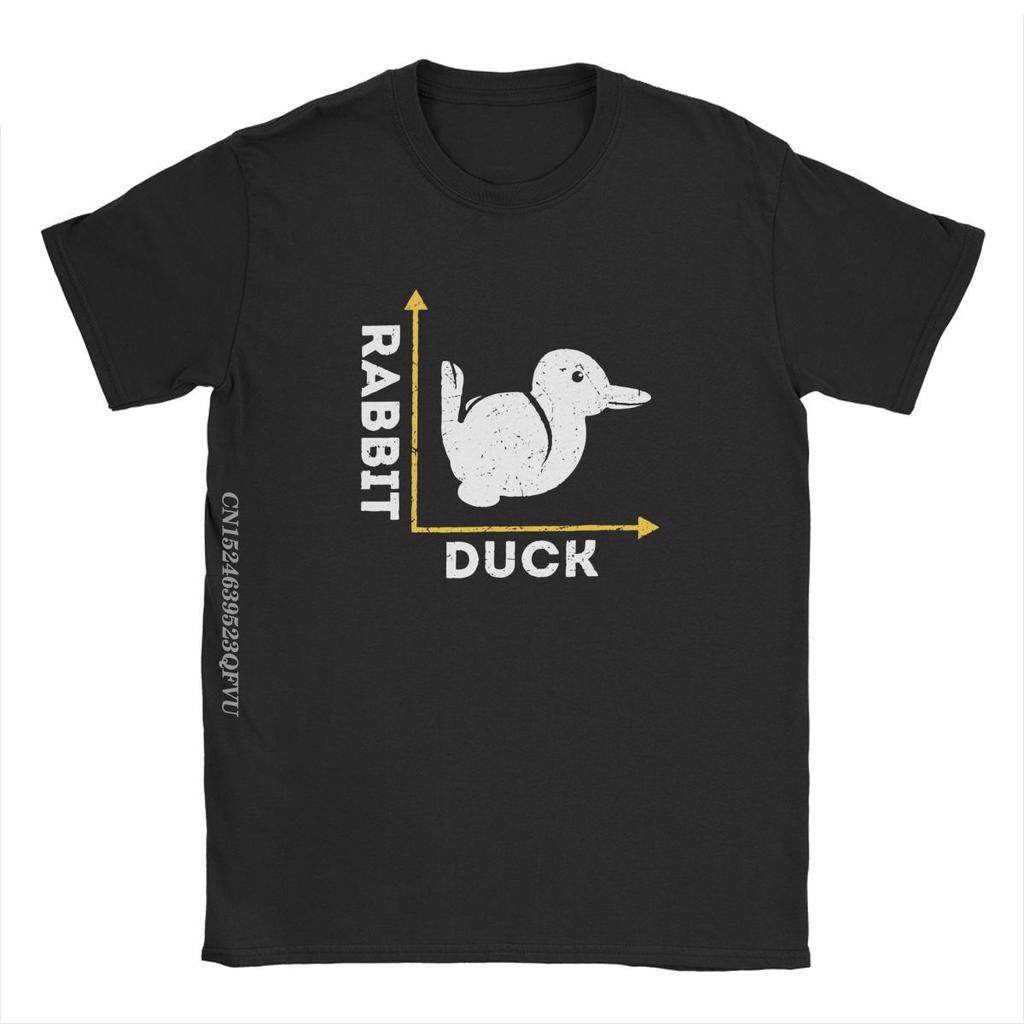 Хлопок Головоломка Утка Кролик Оптическая Иллюзия Утка Или Кролик Футболки Мужские Потрясающие Чисто Хлопковые Футболки Футболка Оригинальная Одежда