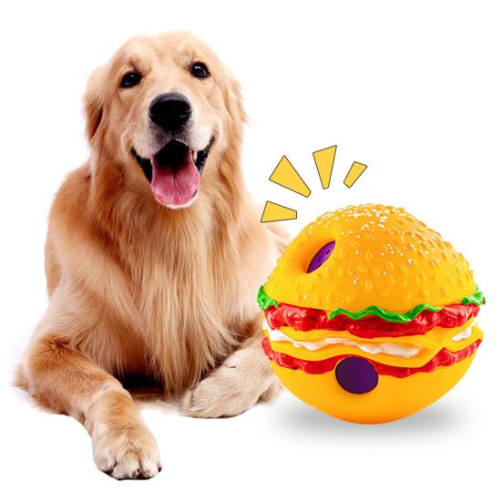 Игрушка для домашних животных Форма гамбургера Звук хихиканья Привлекает Устойчивость к укусам Уход за зубами Многофункциональная чистка зубов Игровая игрушка Шар для собак Качающийся шар для хихиканья Товары для домашних животных