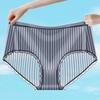 Женские трусы со средней талией из ледяного шелка размера плюс, эластичные, тонкие, мягкие, дышащие, антисептические, бесшовные, полосатые, кружевные, женские трусы, трусы