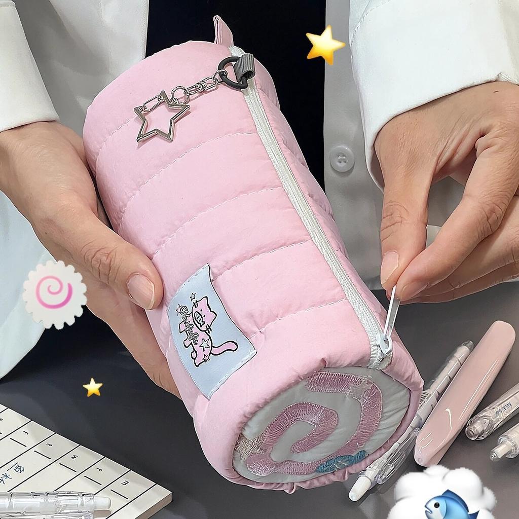 Розовый чехол-карандаш в рулоне для полотенец Kawaii, мягкая сумка для хранения ручек, косметичка, мультяшная большая вместимость, студенческие канцелярские принадлежности, школьные принадлежности