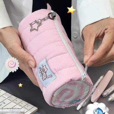 Розовый чехол-карандаш в рулоне для полотенец Kawaii, мягкая сумка для хранения ручек, косметичка, мультяшная большая вместимость, студенческие канцелярские принадлежности, школьные принадлежности