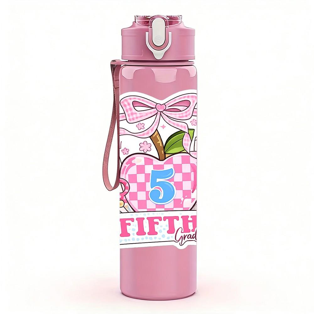 1PC Cute Number Five Birthday Art 750ml Color Plastic Sports Water Bottle Leakproof Flip Straw Lid Suitable for Sports Office Home Use
