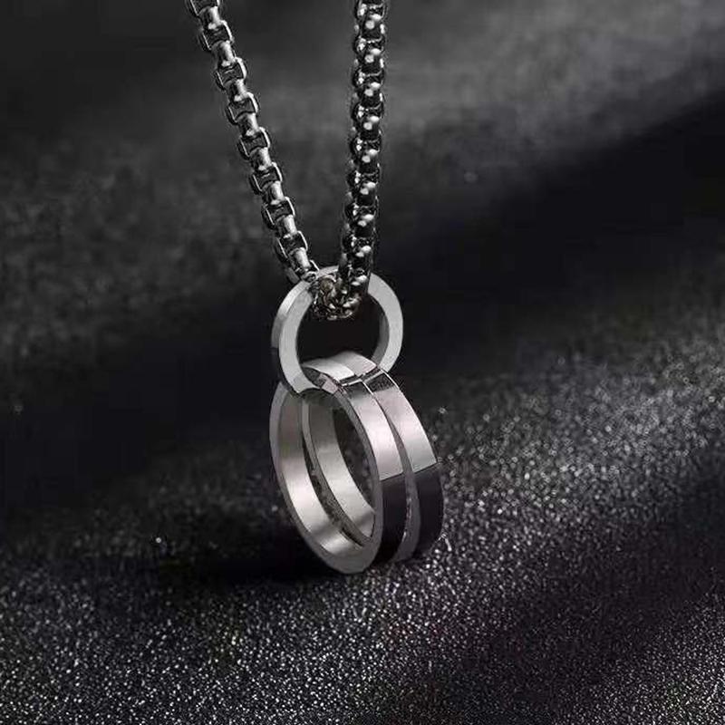 Titanium SteelMen's Necklace Lady's Necklace Double Ring Pendant Hip Hop Titanium Necklace Pendant Accessories