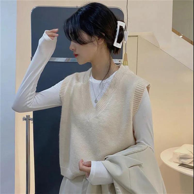 Осенне-зимний женский свитер, жилет, теплый корейский повседневный свободный вязаный жилет без рукавов в стиле ретро с v-образным вырезом, шерстяной жилет, жилет