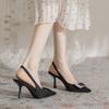 Black Bag Head Sandals Women's 2025 New Rhinestone Pointed Heel Back Strap 100 Matching Skirt Rear Empty High Heels