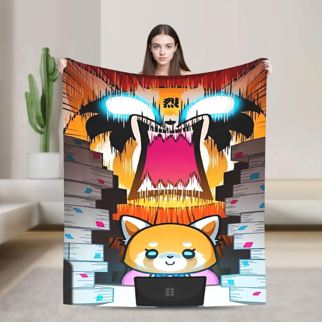 Cartoon Cute Aggretsuko Graffiti Blanket Quality Warm Soft Bedding Throws Winter Picnic Couch Chair Sofa Bed Graphic Bedspread