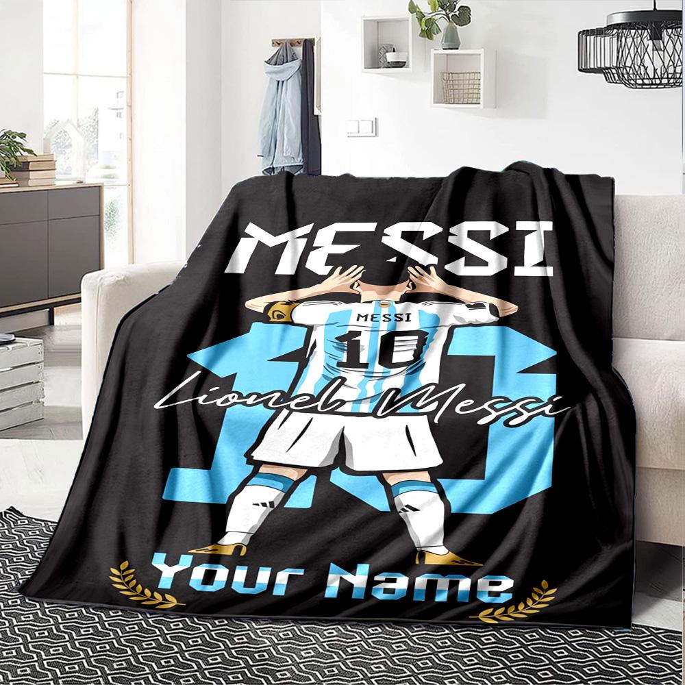 Football Messi Personalized Name Blanket Multi-purpose Personalized Blanket Durable Comfort Great for Office Seaside Bed Picnics Ideal for All Seasons