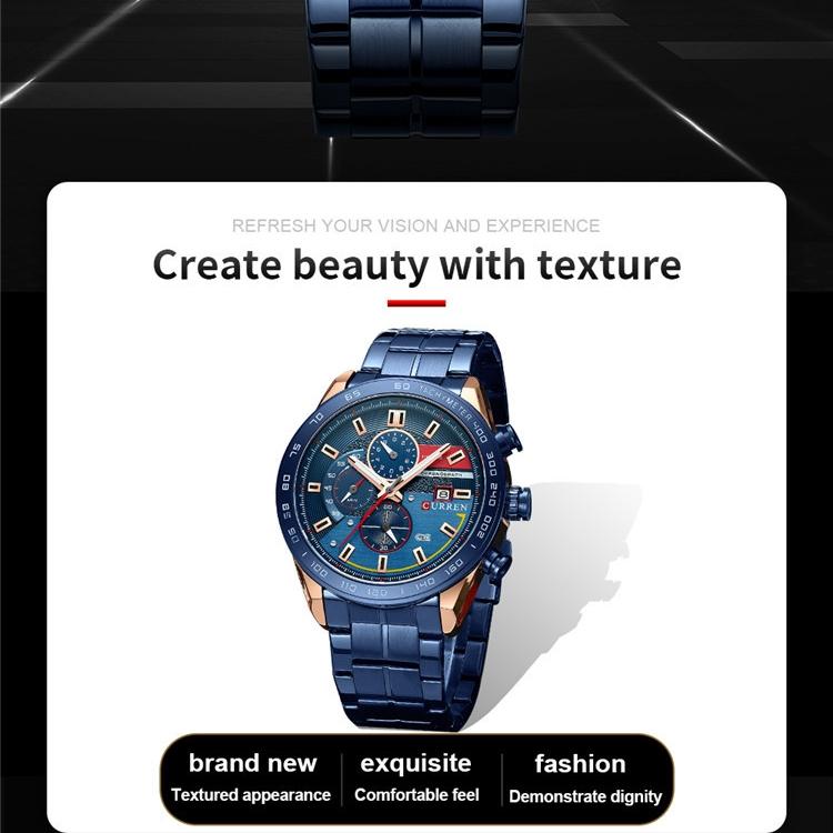 CURREN Мужские многофункциональные спортивные часы со стальным ремнем, мужские модные повседневные часы с шестью контактами