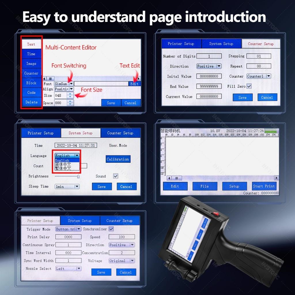 Ручной струйный принтер 600 dpi Высота печати распылением 2-12,7 мм Цифровая автоматическая кодировочная машина Портативная машина для этикеток