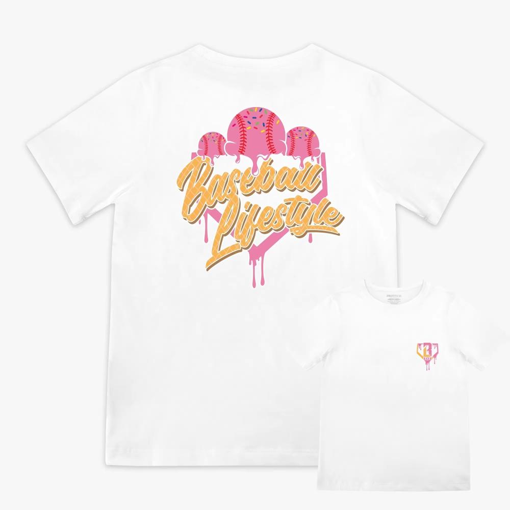 2026 Unisex Cotton TShirt Print Baseball Ice Cream Drip Graphic Crew Neck Short Sleeve Retro Sport Streetwear Summer Casual Tee
