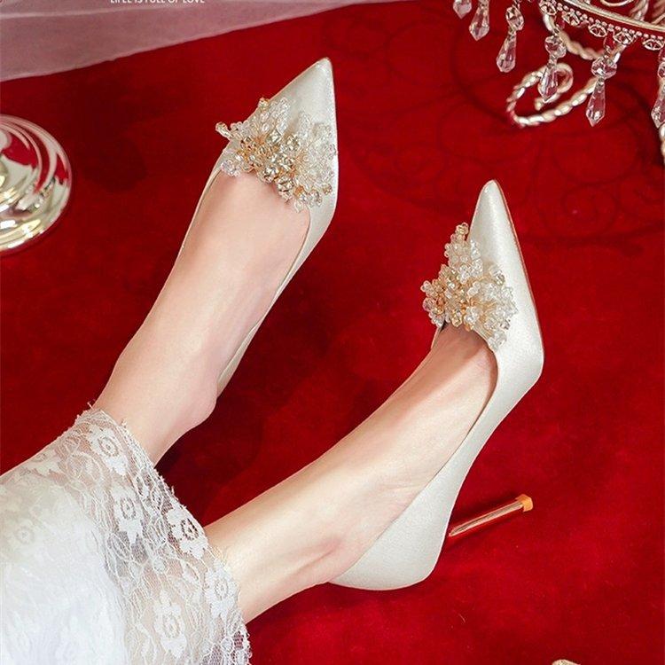 Основное свадебное платье, свадебные туфли, обычно можно носить, французский высококлассный стиль, нишевые французские свадебные туфли, туфли-лодочки на высоком каблуке