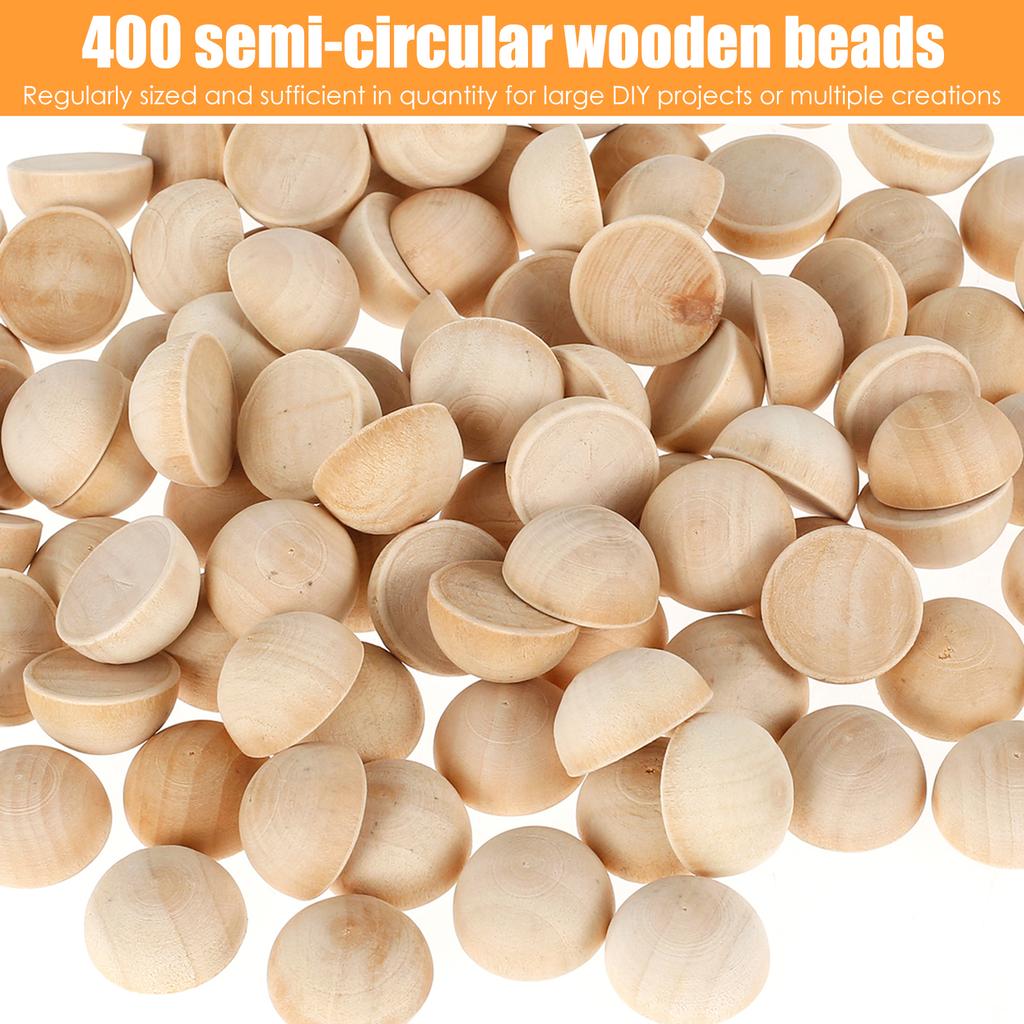 100/400 Pcs Half Wooden Beads 20 mm Mini Split Wood Balls Unfinished Half Round Wood Beads Hemisphere Wood Crafts Ball for Craft