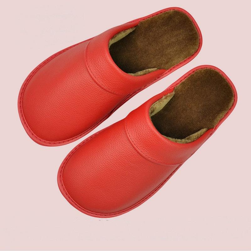 Зимние теплые роскошные домашние тапочки из коровьего спилка ручной работы для мужчин, мягкие, удобные, для спальни, для дома, на плоской подошве, для мужчин и женщин, теплые тапочки с подкладкой, обувь