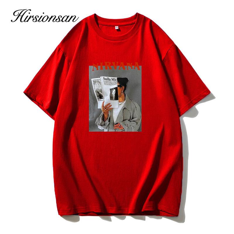 Hirsionsan 100% Cotton Graphic Print T Shirt Women 2024 Summer New Basic Vintage Tee Casual Loose Chic O Neck Female Couple Tops