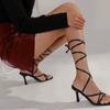 Fashion Strappy Roman Stiletto Sandals Spring Summer New Square Toe Open Toe Slim Strap Cross Strap Anti-Slip Wear-Resistant High Heels