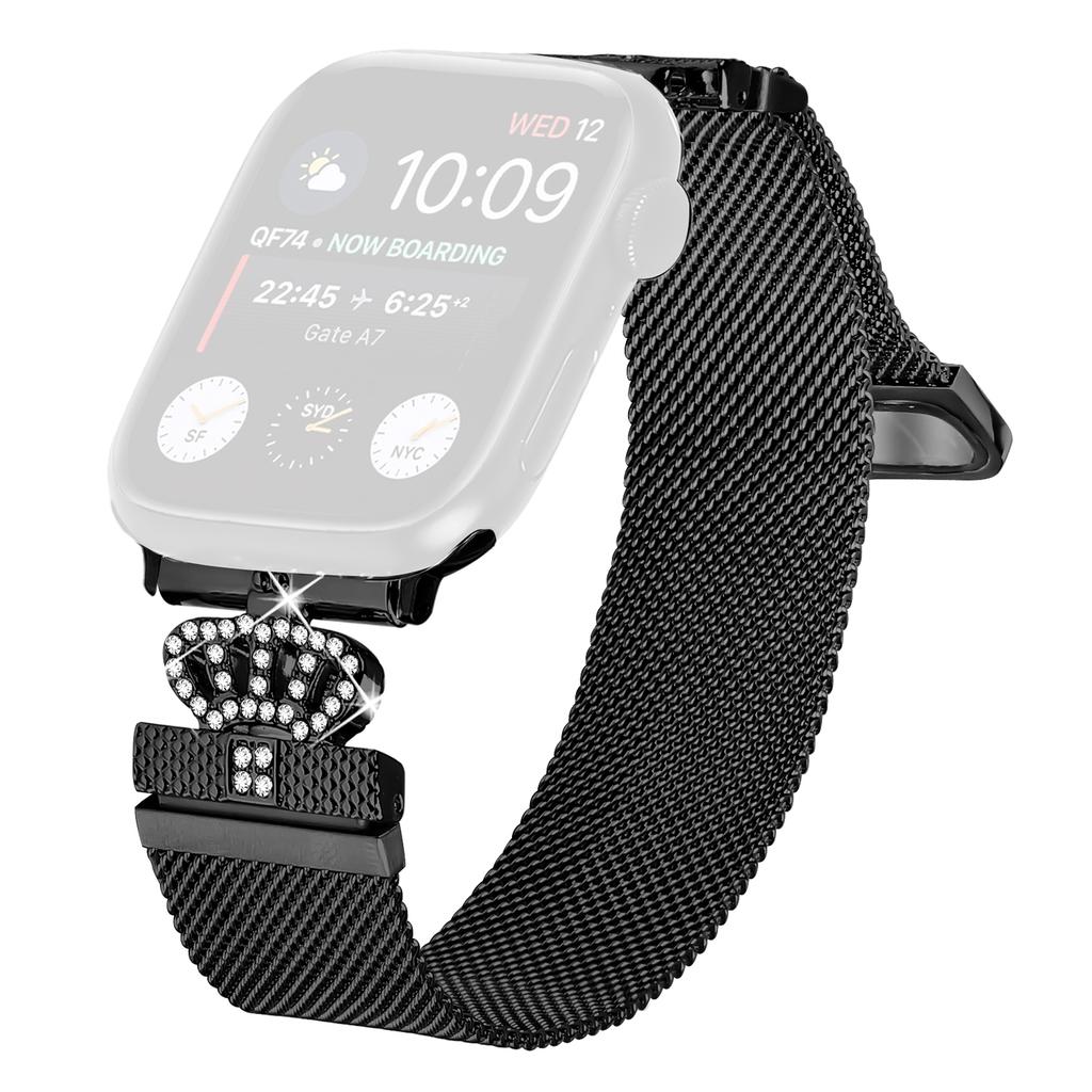 Миланский браслет для Apple Watch Series 10 Ultra 9 8 7 SE 6 5 4 3 2 1 46 мм 49 мм 45 мм 44 мм 42 мм Магнитная застежка-корона Ремешок из нержавеющей стали