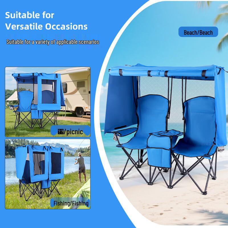 Outdoor Folding Double Director Chair with Sunshade Canopy