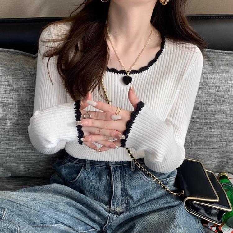 Сексуальный тонкий свитер для женщин, однотонный внутренний пуловер, осенний тонкий трикотажный свитер с длинными рукавами, повседневный трендовый свитер