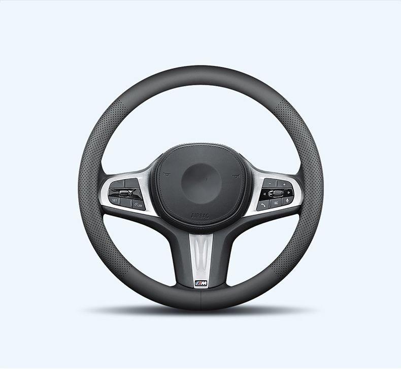 Universal Nappa Leather Steering Wheel Cover - Breathable, Perforated, Sweat-Absorbent, Four Seasons Protection.