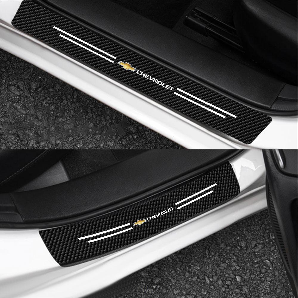 AABJX1 4Pcs Carbon Fiber Car Threshold Strip Door Sill Anti-Scratch Protector Sticker For Chevrolet Cruze Captiva Trax Malibu Sail Aveo