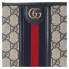 Gucci Ophidia distressed zipper closure, old flower all over with Double G Logo print, canvas and leather piping, clutch, men's beige/blue