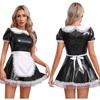 Women Servants Cosplay French Maid Costume Latex A-Line Mini Dress Carnival Theme Party Dress-up Costume with Apron