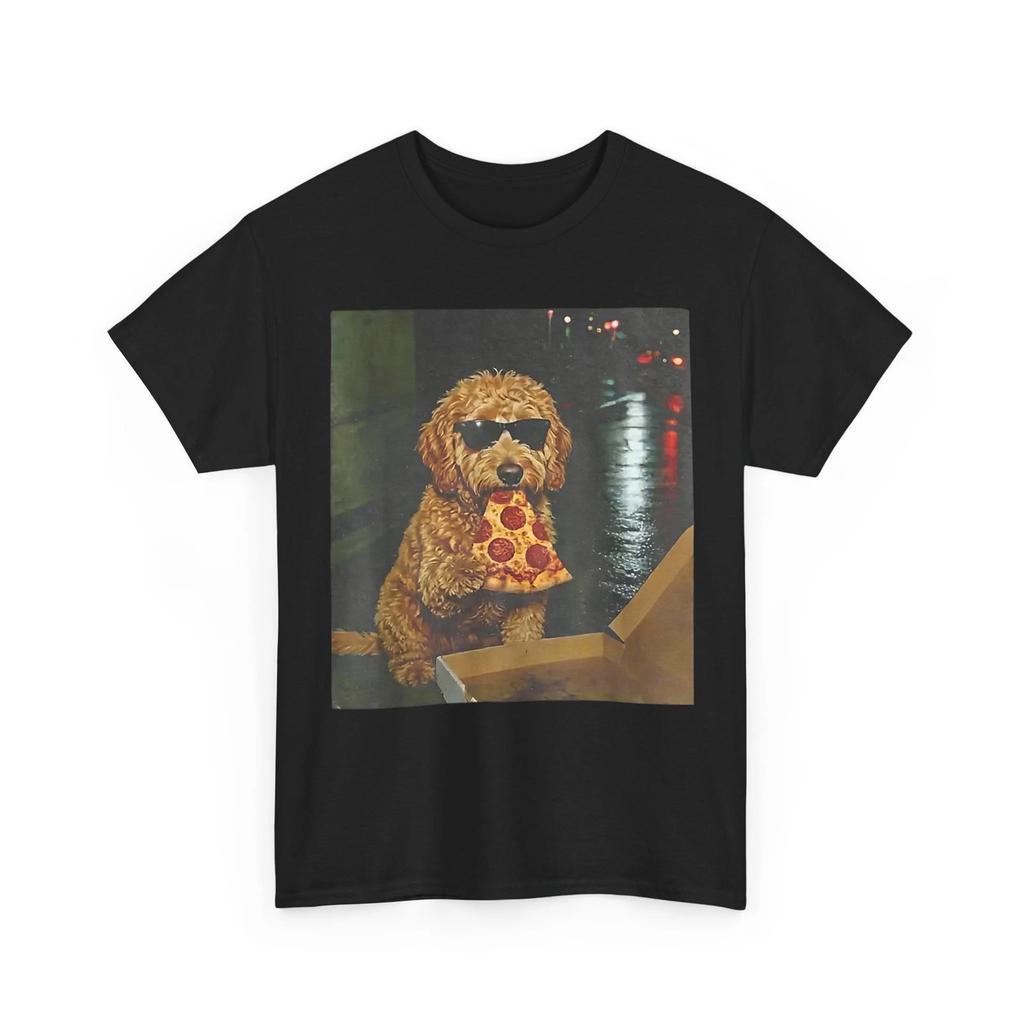 Dog Eating Pizza Funny Goldendoodle Meme T-Shirt
