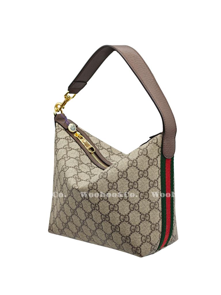 Gucci Ophidia Съемный плечевой ремень Застежка-молния Сумка Supreme из холста для ношения в руке или на плече Женская Коричневая