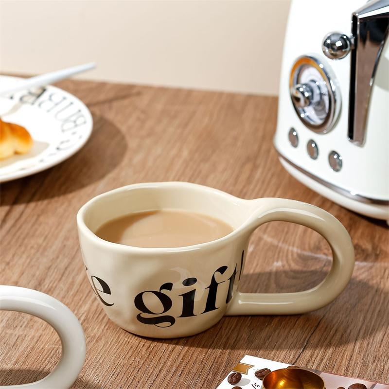 350 мл. Нестандартные кофейные чашки с английским алфавитом, керамическая кружка с большой ручкой, чашка для молока, овсянки, домашняя чашка для воды