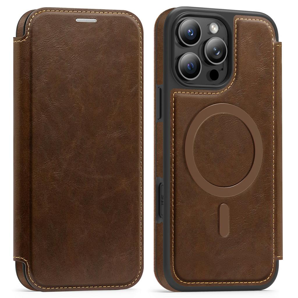 For iPhone 16 Pro Leather Case Compatible with MagSafe RFID Blocking Card Holder Phone Cover