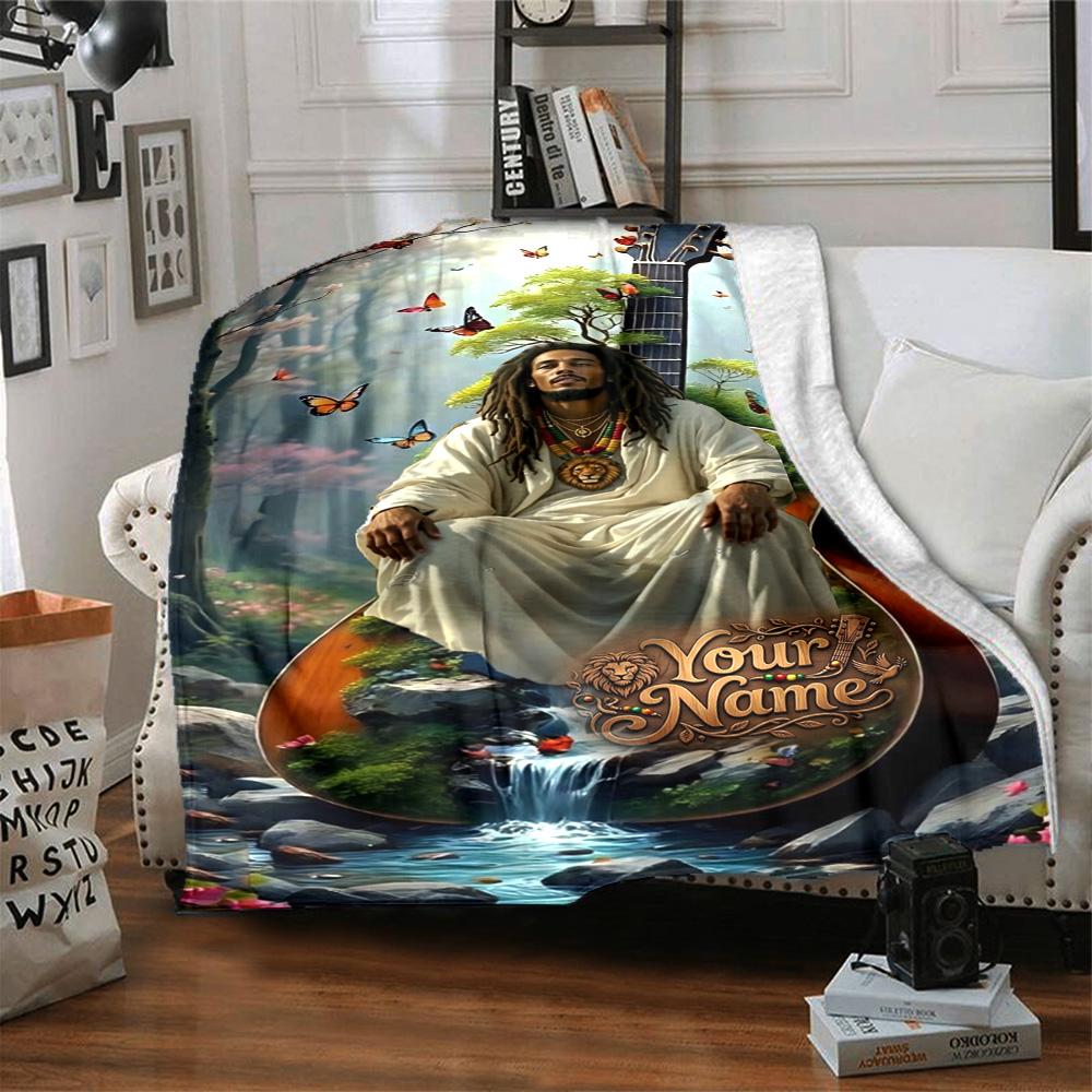 Bob Marley Customize Text Blanket Gift Personalized Blanket Soft & Cozy for Seaside Office Chair Picnics Sofa Four Seasons Universal