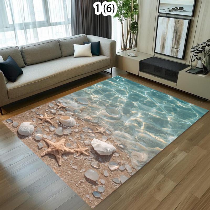 Tropical Seaside Beach Starfish Seashell Print Non-Slip Area Rug Soft Washable Floor Mat for Bedroom Coastal Home Carpet