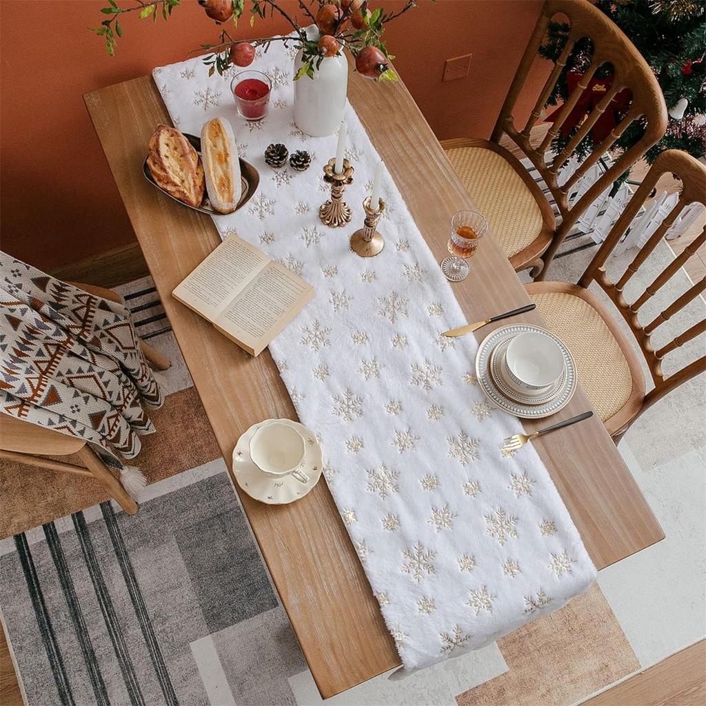 Faux Christmas Table Runners Gold Sequin Snowflake Table Runner Xmas Table Runner For Super Soft Thick Luxury Christmas Table Decoration