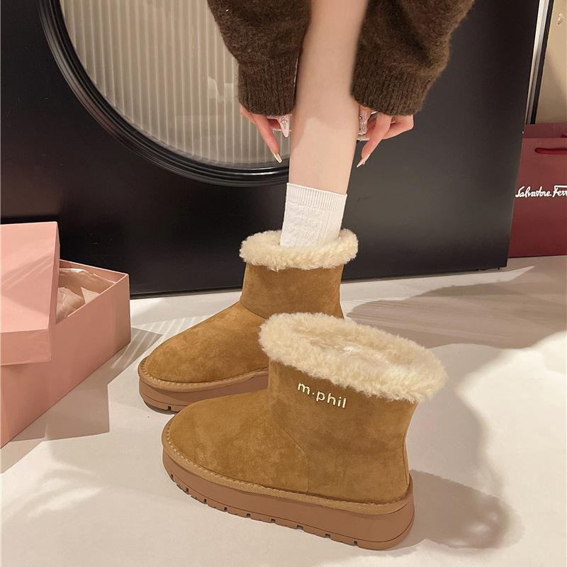 [Фанфна] Утепленные теплые ботинки на толстой подошве для женской осени 2025 года, новые нескользящие плюшевые снежные хлопковые ботинки