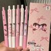 6pcs/box Sweet American Pink Color Gel Pens for Kids Cream Bow Cake Dessert Stationery Gel Pen 0.5mm Black Ink Pen for Writing