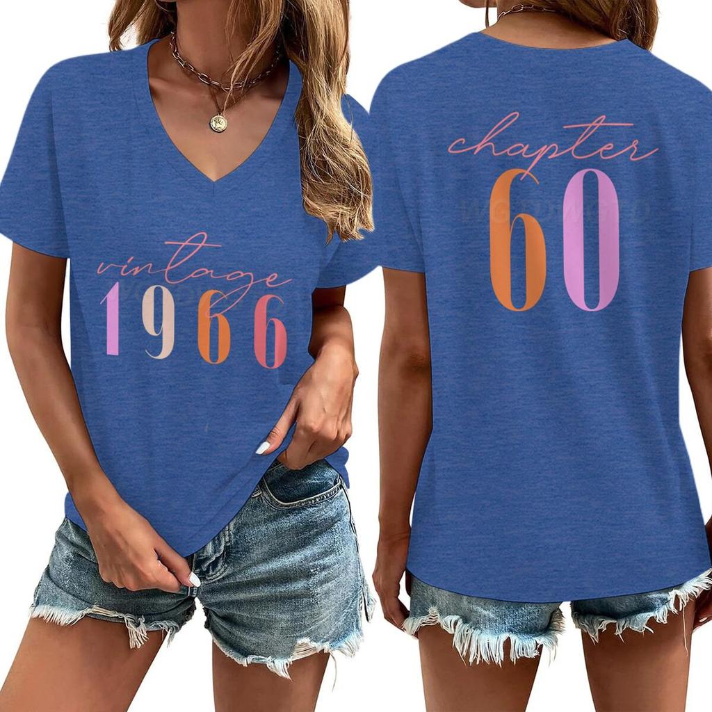 Unisexs Tee Shirt Vintage 1966 Chapter 60 Front And Back Print V Neck Tshirt 60th Birthday Short Sleeve Graphic Tee Unisex