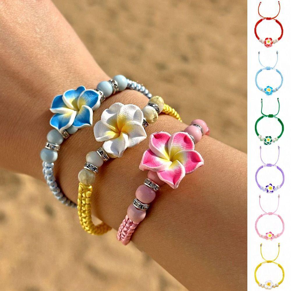 Boho Polymer Clay Braid Rope Bracelet Beads Bohemian Beach Jewelry Flower Bracelet Jewelry Gifts