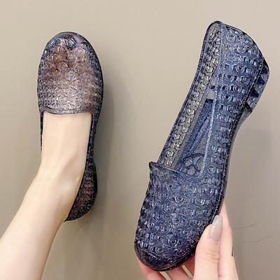 Модные пляжные плоские женские пористые туфли Пластиковые хрустальные туфли-желе Полые сетчатые сандалии Обувь для мамы Кроссовки Женская обувь