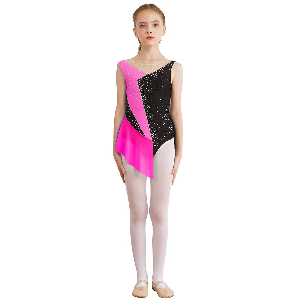 Kids Girls Sleeveless Figure Ice Skating Dress Artistic Gymnastics Leotard Competition Costume Dancewear