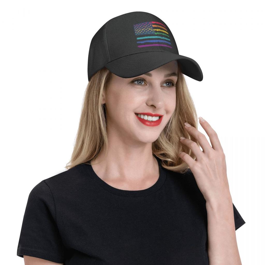 LGBT Gay Pride Rainbow American Flag Baseball Cap Sun Protection Unisex Women's Adjustable Dad Hat Spring Snapback Caps