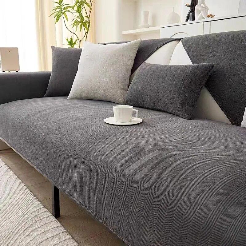Modern Luxury Sofa Cover Thicken Stripes Four Season Sofa Towel Soft Smooth Seat Cushion for Living Room Anti-slip Couch Cover