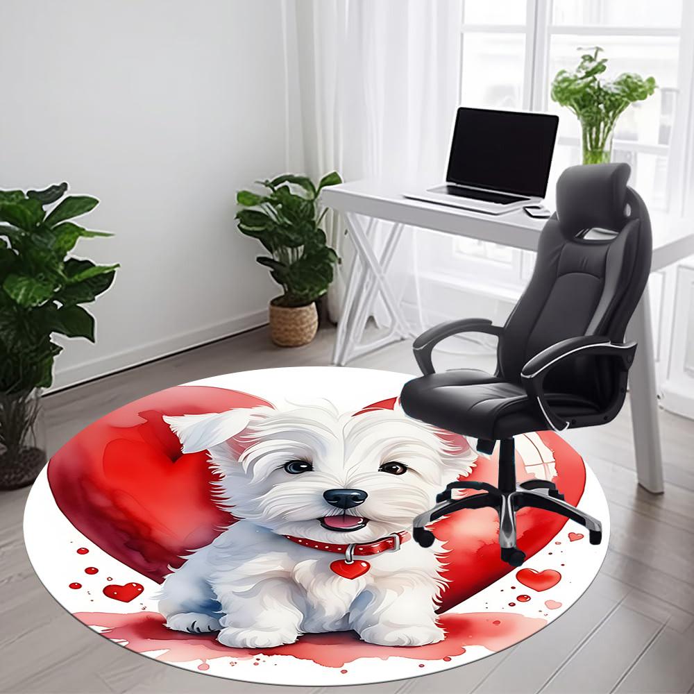 1PC Puppy Love Office Round Area Rug, Mat Suitable ForOffice, Under Office Chairs Bedroom Living Room Home Decor, Room Deco
