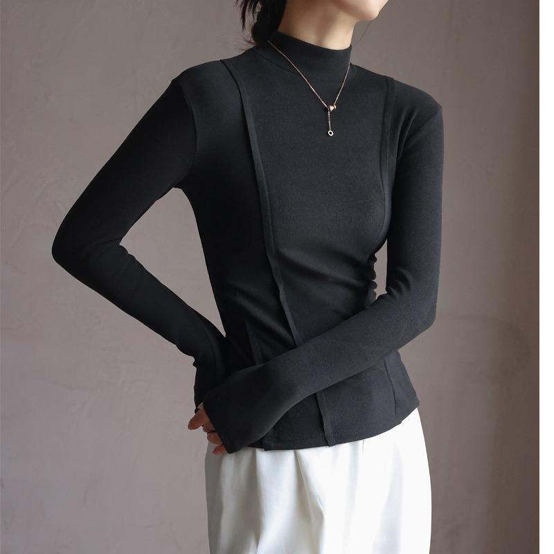 Women's Fall and Winter Half High Neck Bottom Slim Long Sleeve Top