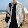Summer Spring Men Cargo Shirt Turn-down Collar Single-breasted Loose Solid Color Short Sleeves Street Workwear Commute Office Top