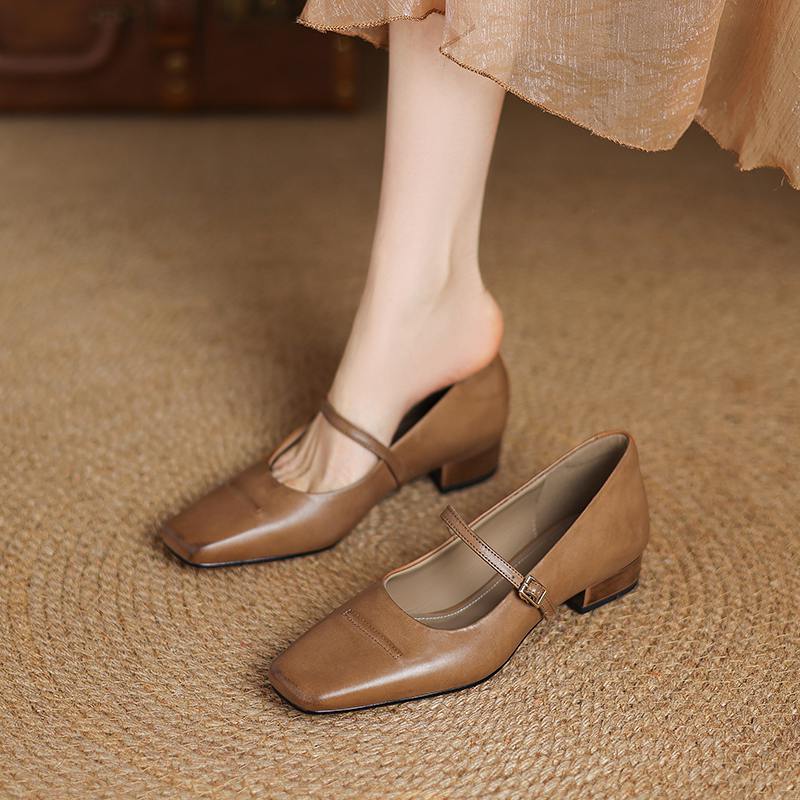 Krazing Pot Cow Skin Spring Summer Size 41 Low Heels Women Square Toe Shallow Pumps