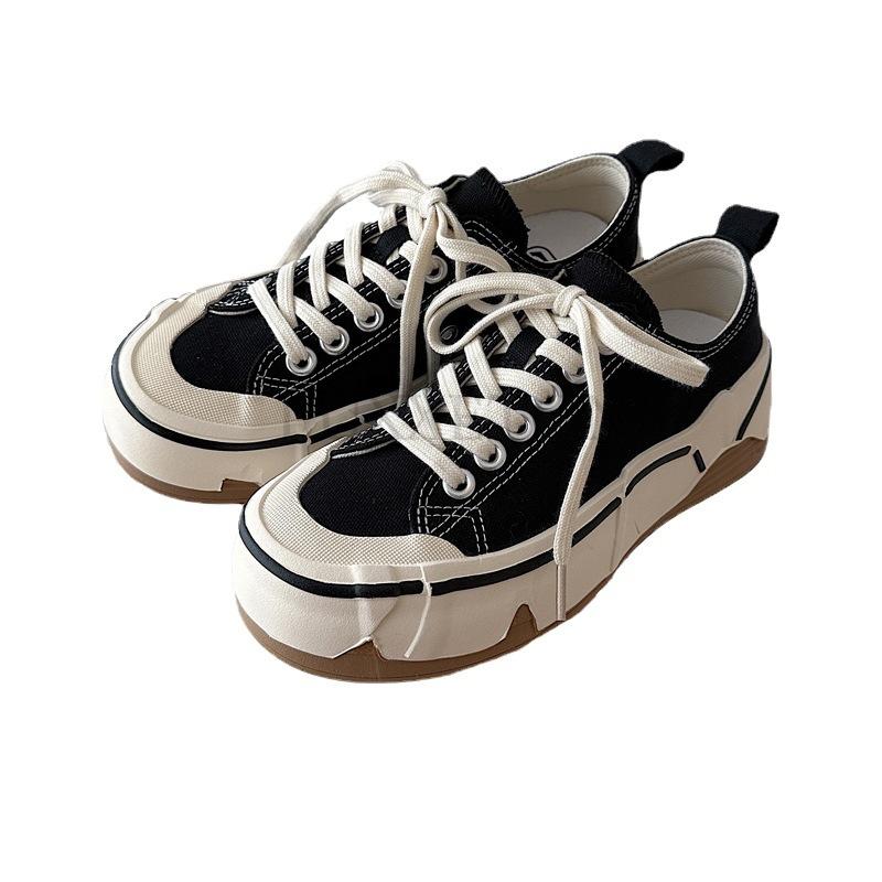 Женская обувь Весенние парусиновые туфли Женские кроссовки на толстой подошве Шнуровка Универсальные повседневные парусиновые женские вулканизированные туфли